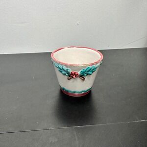 Vintage Italy Ceramic Holly Berry Floral Planter‎ Pot Vase Decor
